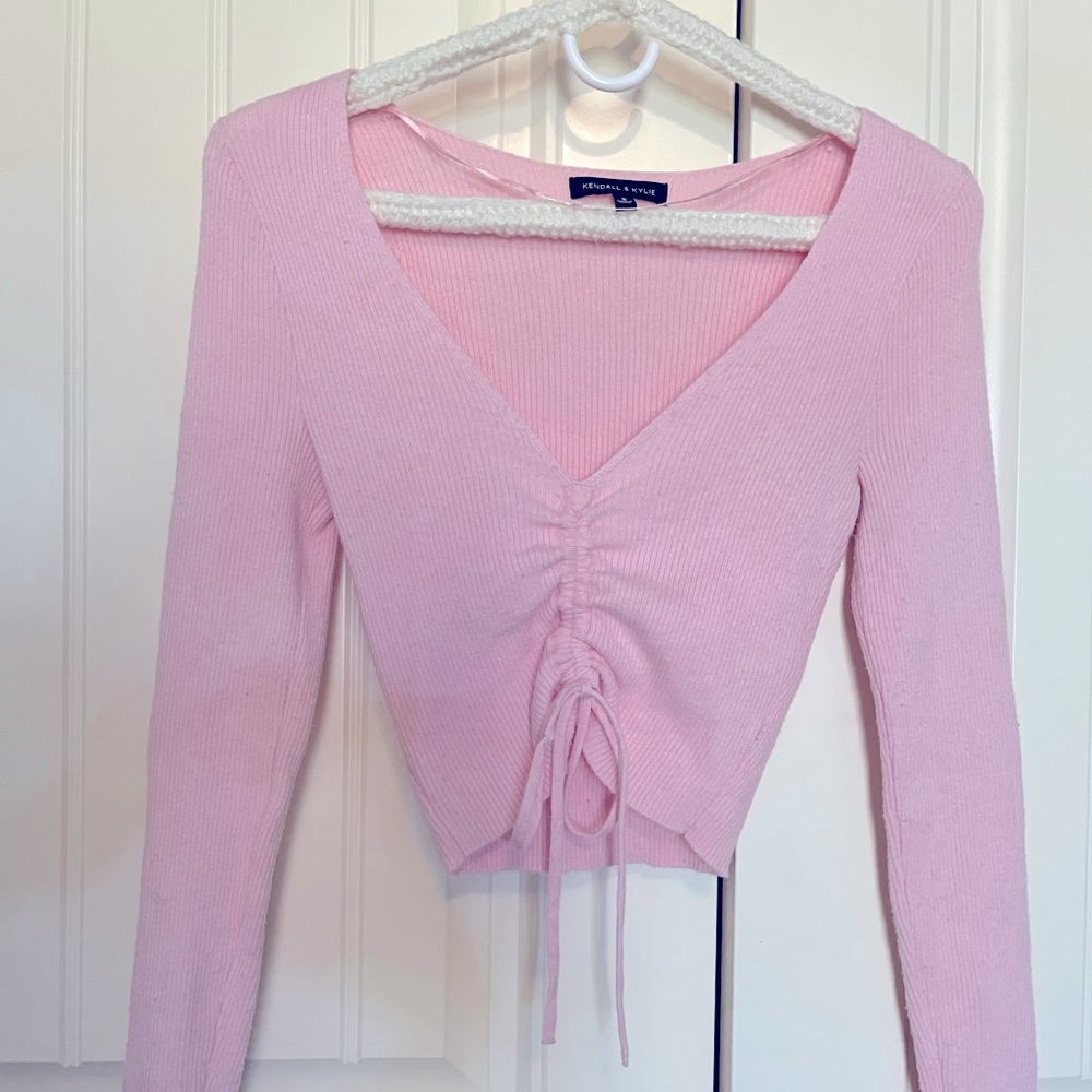 Baby pink long sleeve ruched crop top